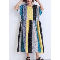 Bohemian patchwork linen cotton Wardrobes boutique Runway multicolor striped Robe Dress Summer