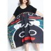 Classy black print clothes Drops Design patchwork asymmetric robes Summer Dress