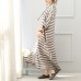 Elegant gray striped long linen dresses Loose fitting o neck gown fine batwing sleeve kaftans