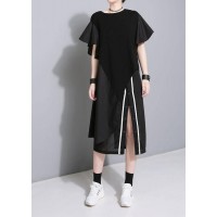 new fashion black cotton blended skirts women casual side open skirts