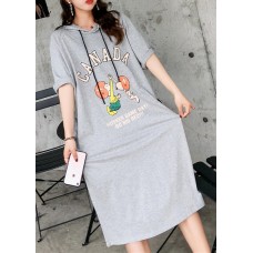 Handmade gray cotton dress o neck short sleeve cotton robes Summer Dresses