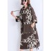 Italian pockets Cotton dresses Mom Catwalk chocolate print short Dress Summer