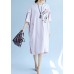 Classy pink linen dress Fashion Shirts o neck embroidery Robe Summer Dresses