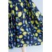 Classy navy print linen dresses plus size Work o neck short sleeve cotton robes Summer Dresses