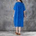 women cotton shift dress oversized Loose Round Neck Short Sleeve Irregular Blue Dress