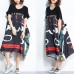 Classy black print clothes Drops Design patchwork asymmetric robes Summer Dress