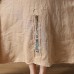 French linen clothes For Women Vintage Short Sleeve Beige Loose Women Round Neck Linen Dress